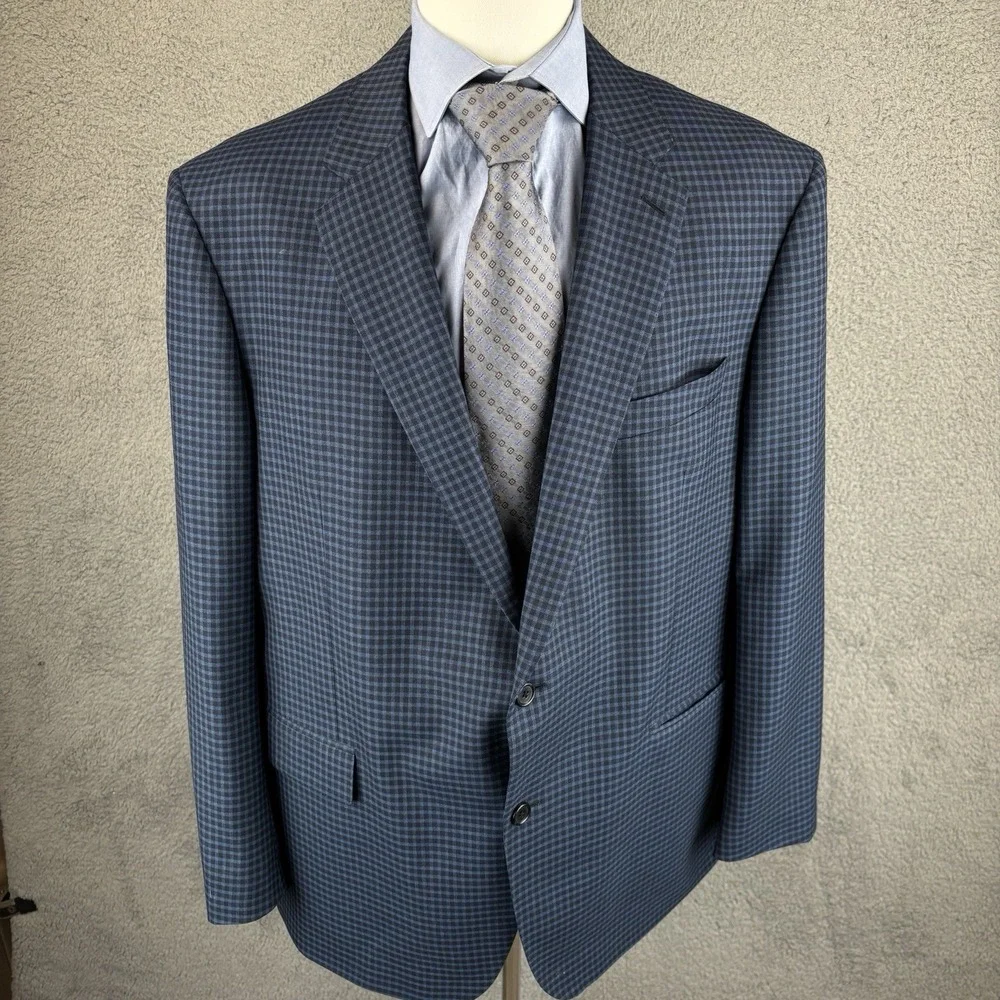 Paul Betenly‎ Sport Coat Jacket 48R Navy Gingham Check Wool Lanificio Filarte